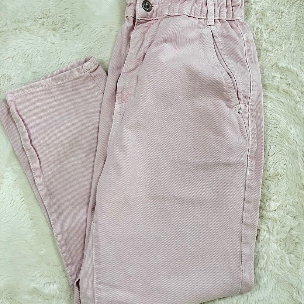 NWOT Zara Pink Paper Bag Waist Jeans